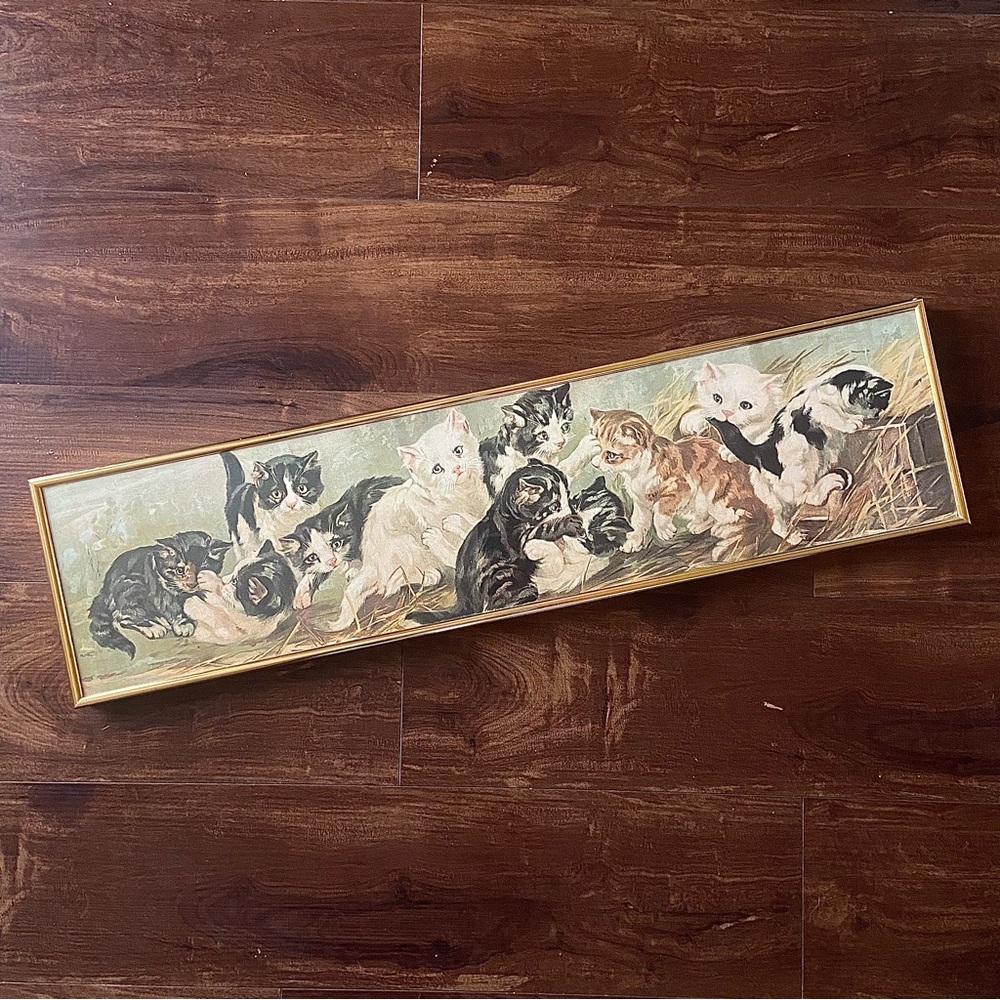 Antique Victorian ‘A Yard of Kittens’ Yard Long Framed Print